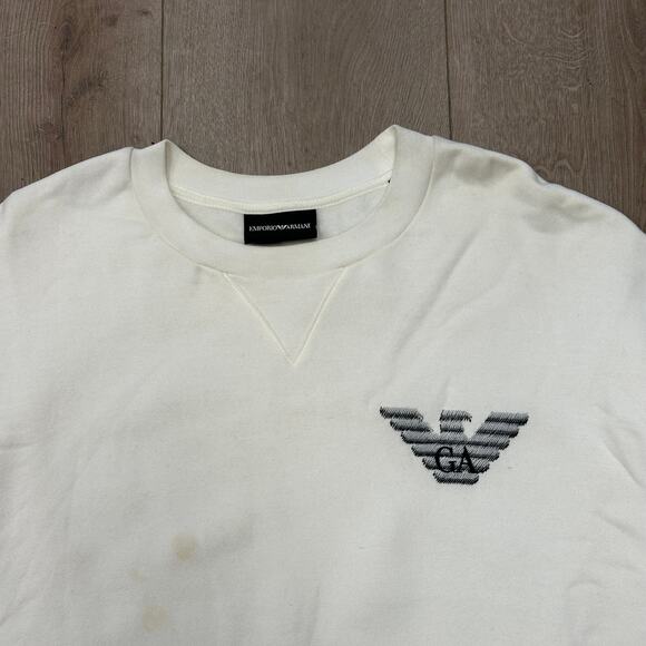 Emporio Armani Cream Gray Logo sweatshirt sweater crewneck size XL B13 - Picture 3 of 9